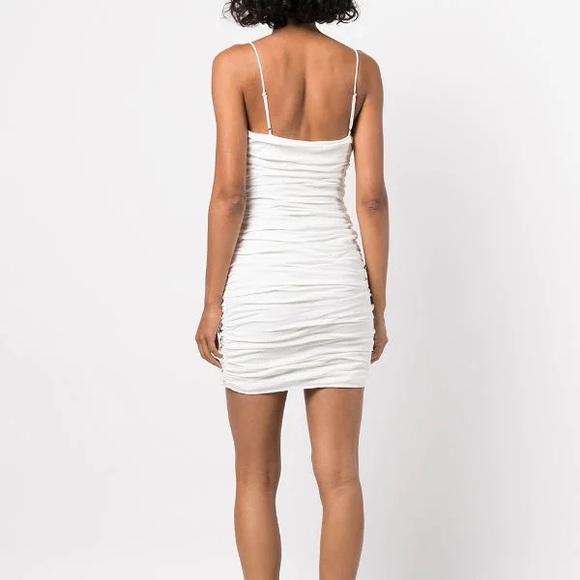 Cinq A Sept Vance White Ruched Sleeveless Square Neck Mini Dress Size 0 NWT - Picture 2 of 6
